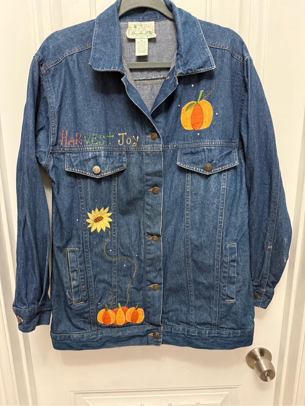 Vintage Quacker Factory Blue Denim Long Slve Jacket Fall Pumpkins Medium (51-5)